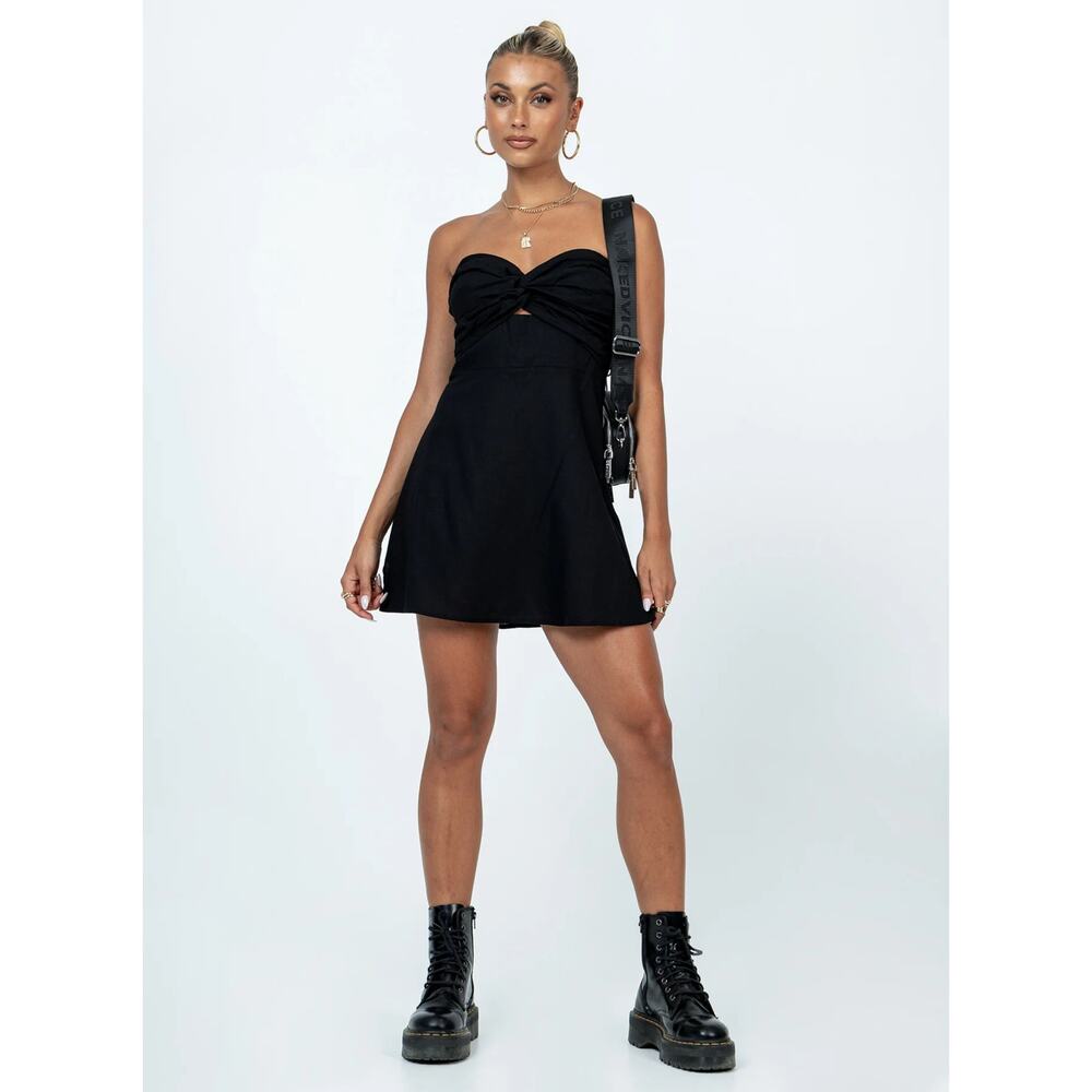 PRINCESS POLLY Mini Dress Womens 10 LBD Baddie Grunge Black Cotton Linen Blend